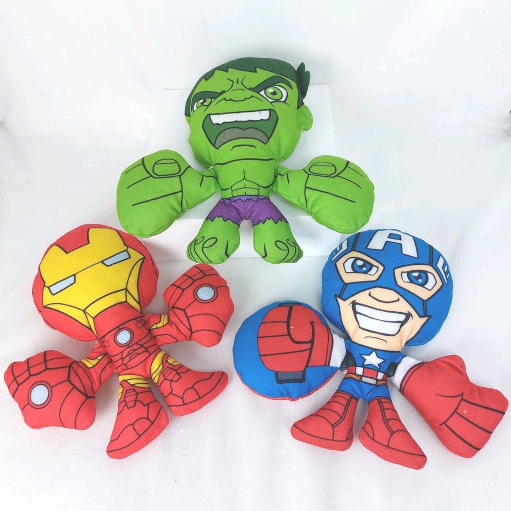 Marvel‎ Super Hero Lot Of 3 Plush Toy Figure Playskool Hulk Capt America Ironman